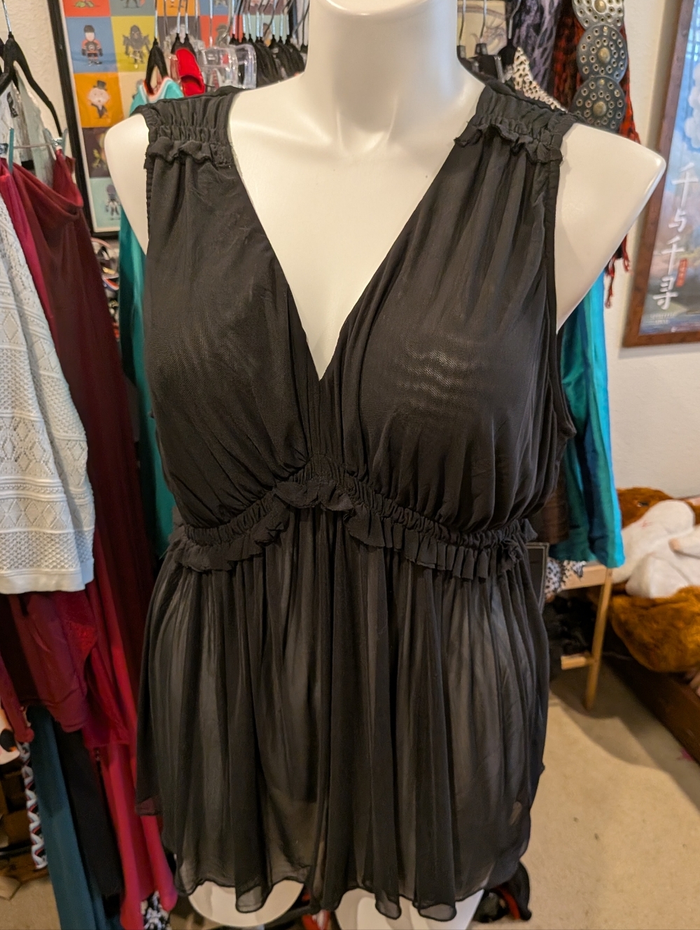 Torrid Sleeveless V-Neck Smocked Waist Mesh Tank 3X NWT